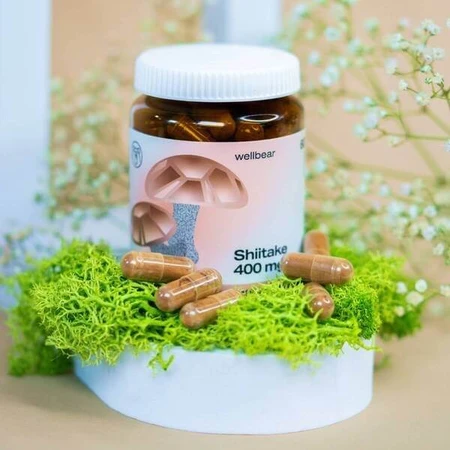 Wellbear Shiitake (madera dura japonesa) 400 mg, cápsulas, 60 uds.