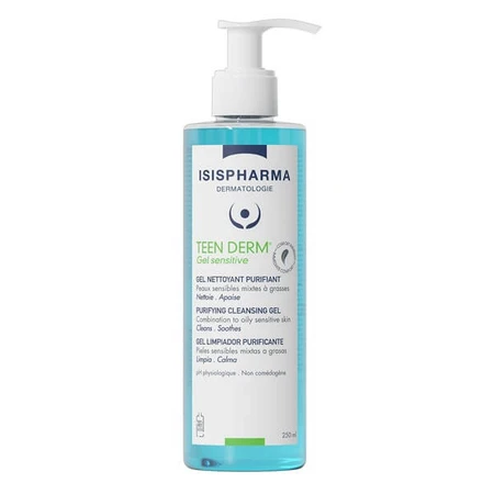 ISISPHARMA TEEN DERM GEL SENSITVE, zuiverende gezichtsreinigingsgel, 250 ml.