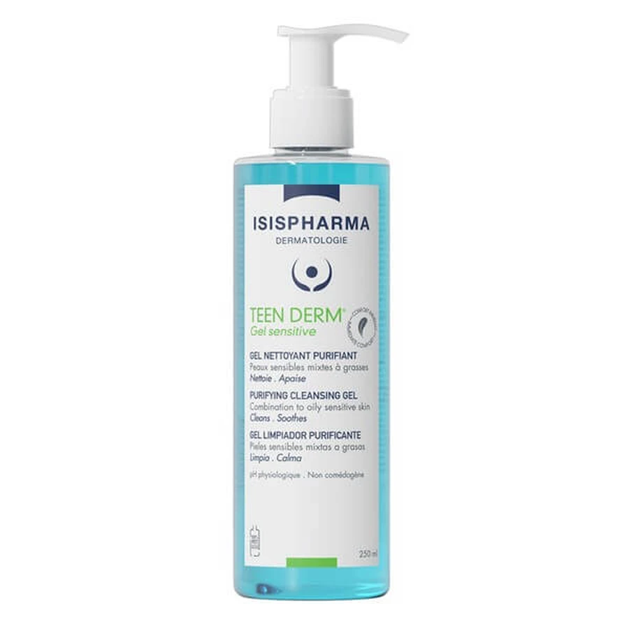 ISISPHARMA TEEN DERM GEL SENSITVE, zuiverende gezichtsreinigingsgel, 250 ml.