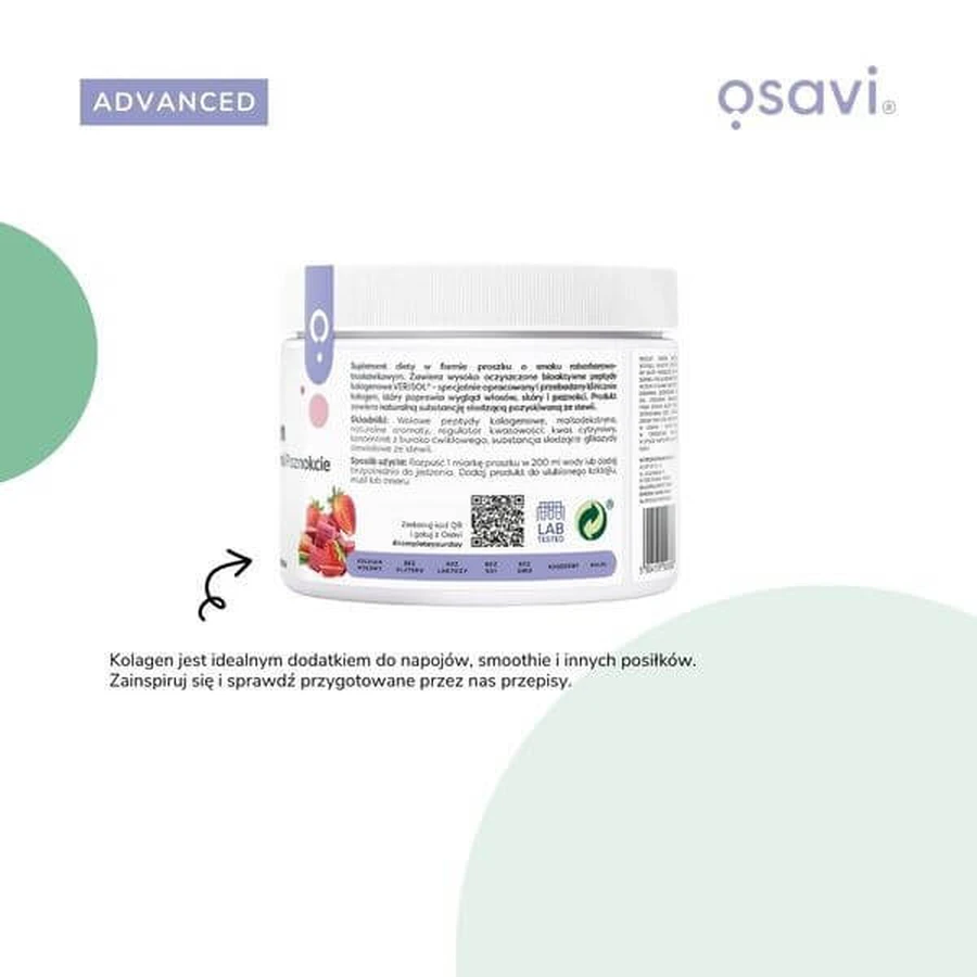 Osavi Colágeno Cabello, Piel y Uñas, polvo, sabor ruibarbo-fresa, 150 g