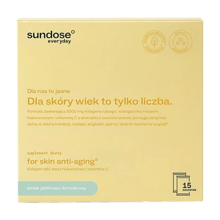 Sundose Everyday For Skin Anti-Aging, pliculețe cu pulbere, aromă de mere și limetă, 15 buc.