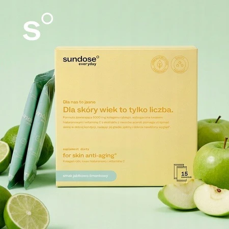 Sundose Everyday For Skin Anti-Aging, pliculețe cu pulbere, aromă de mere și limetă, 15 buc.