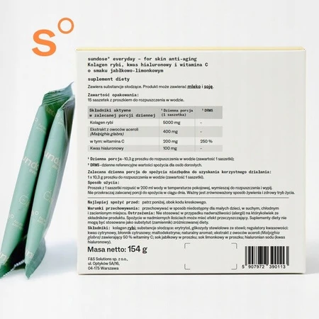 Sundose Everyday For Skin Anti-Aging, pliculețe cu pulbere, aromă de mere și limetă, 15 buc.