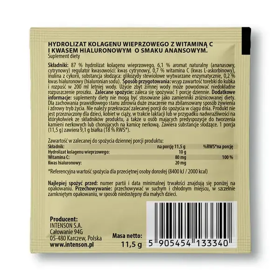 Intenson Collageen + hyaluronzuur + vitamine C, poeder, ananassmaak, 11,5 g