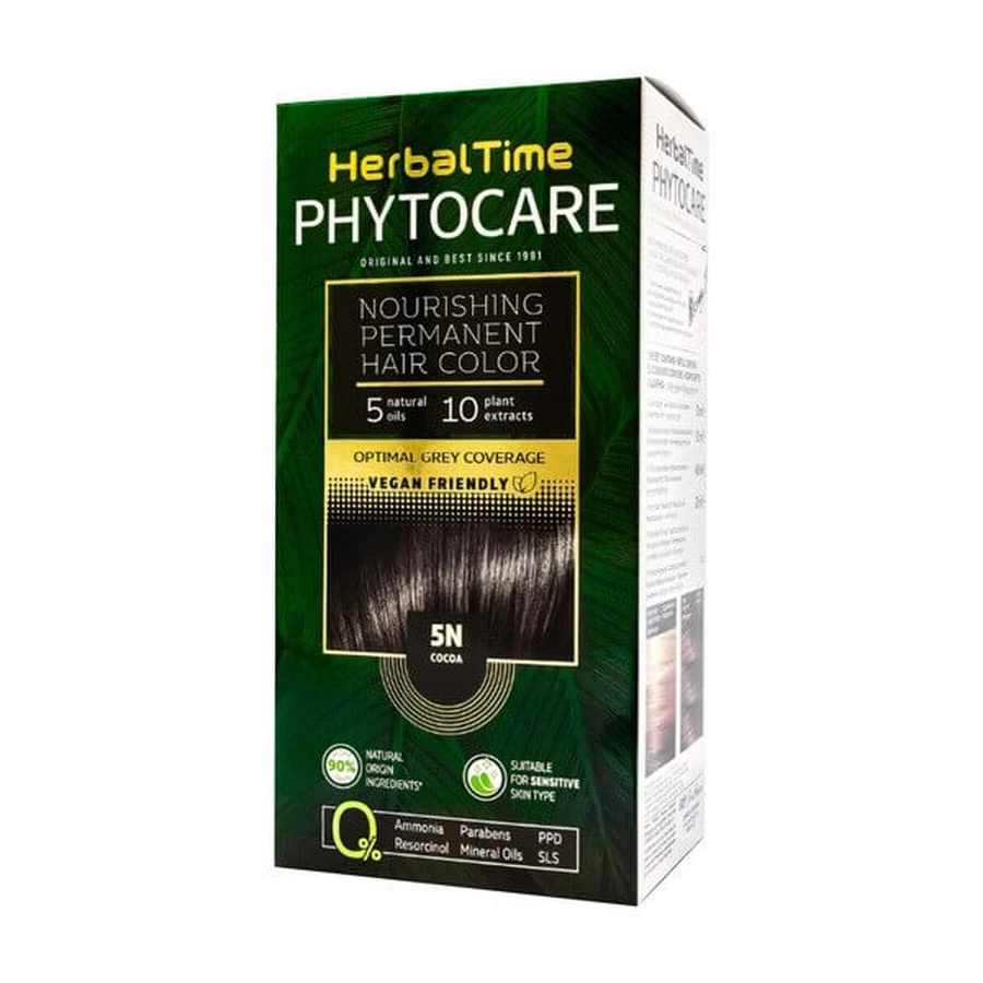 Herbal Time Phytocare, hair dye 5N, cocoa, 130 ml