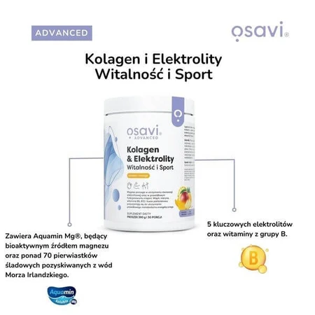 Osavi Collageen &amp; Elektrolyten Vitaliteit en Sport, poeder, ananas-mango smaak, 390 g