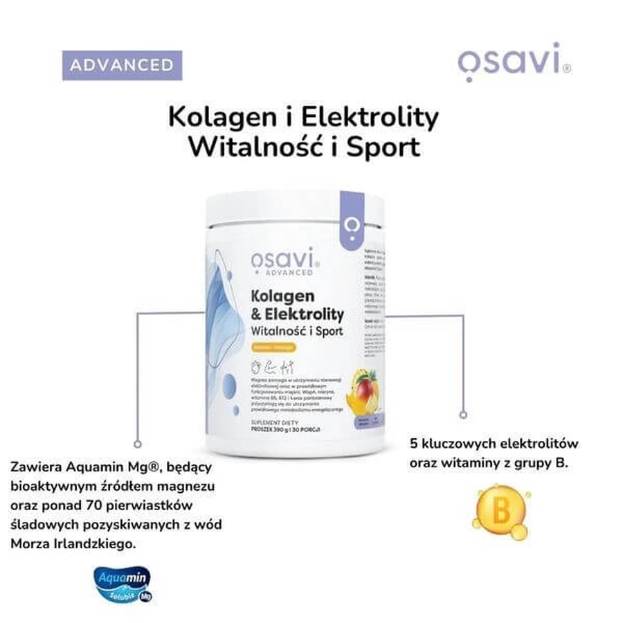 Osavi Collageen &amp; Elektrolyten Vitaliteit en Sport, poeder, ananas-mango smaak, 390 g