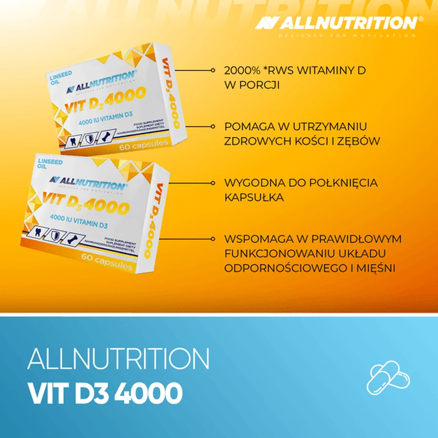 Lot de 2 x Allnutrition Vit D3 4000, gélules, 60 pcs.