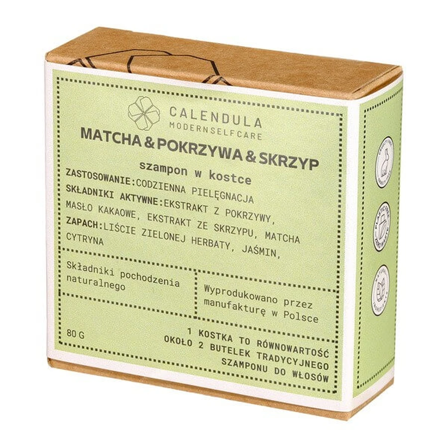 Caléndula Modern Self Care, champú en barra, Matcha &amp; Ortiga &amp; Cola de caballo, 80 g