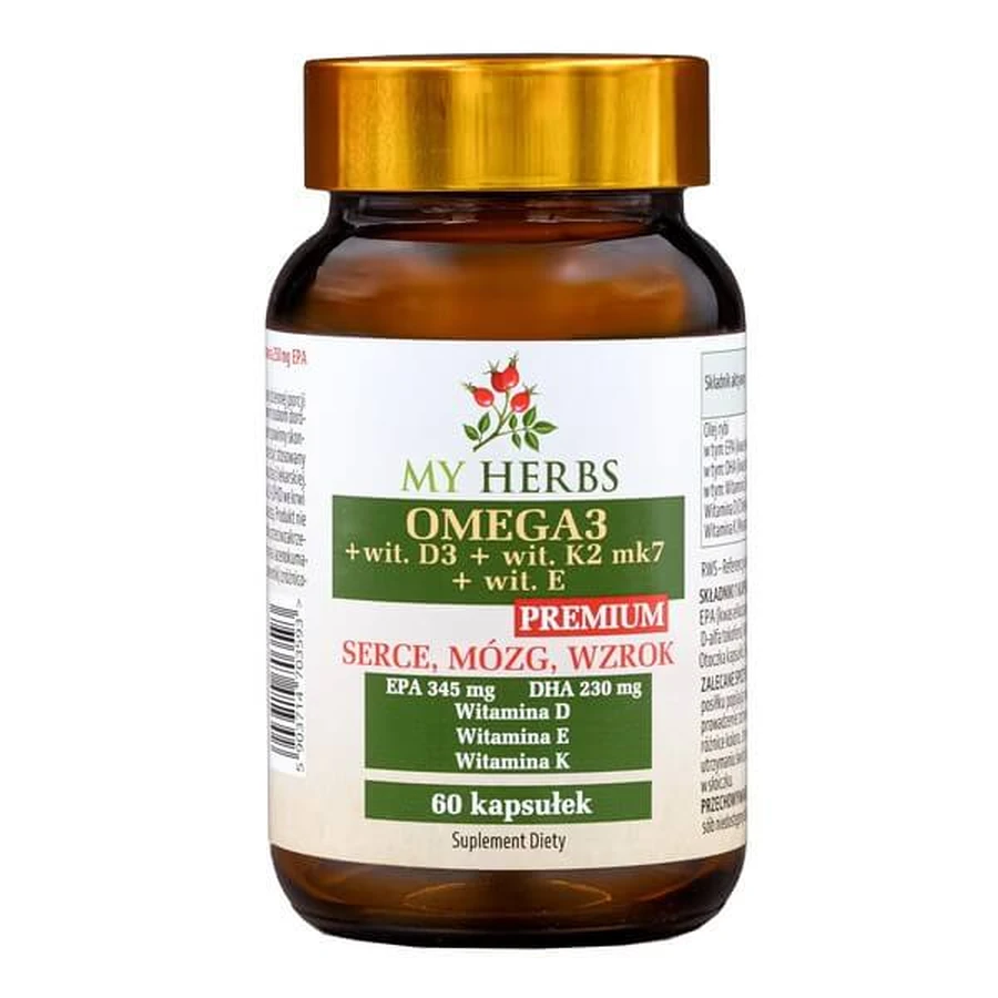 My Herbs Omega 3 + Vit.D3 + Vit. K2 MK7 + Vit.E Premium, gélules, 60 pcs.