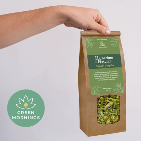 Green Mornings, Herbarium Naturae, Peace of Mind, samenstelling van groene thee, 50 g.