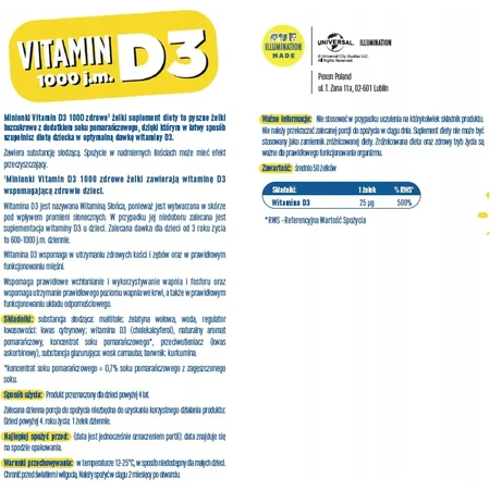 Minions Vitamina D3 1000, 50 jeleuri, supliment alimentar