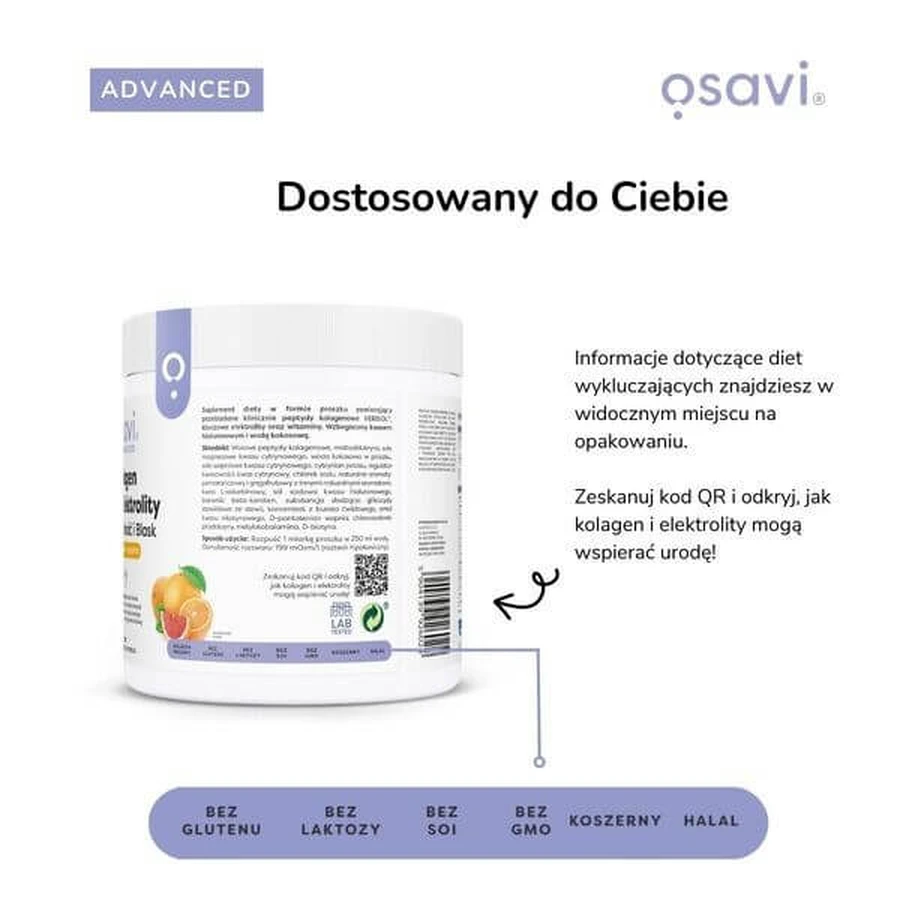 Osavi Colágeno &amp; Electrolitos Vitalidad y Brillo, polvo, sabor naranja - pomelo, 390 g