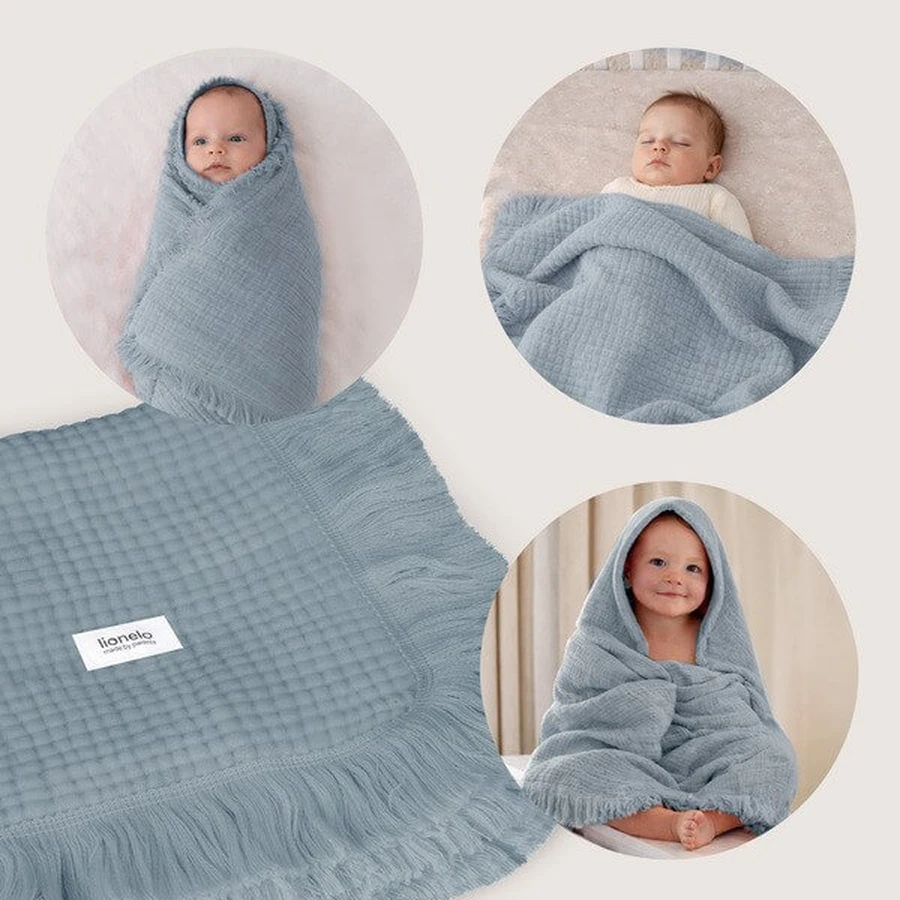 Lionelo Muslin Blanket, Baby-Musselin-Decke, Stone Blue, 1 Stück.