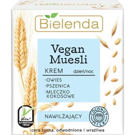Bielenda, Vegan Muesli, Tarwe + Haver + Kokosmelk, vochtinbrengende crème, 50 ml