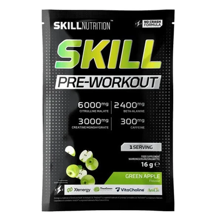 Skill Nutrition Pre-Workout, powder, green apple flavor, 16 g
