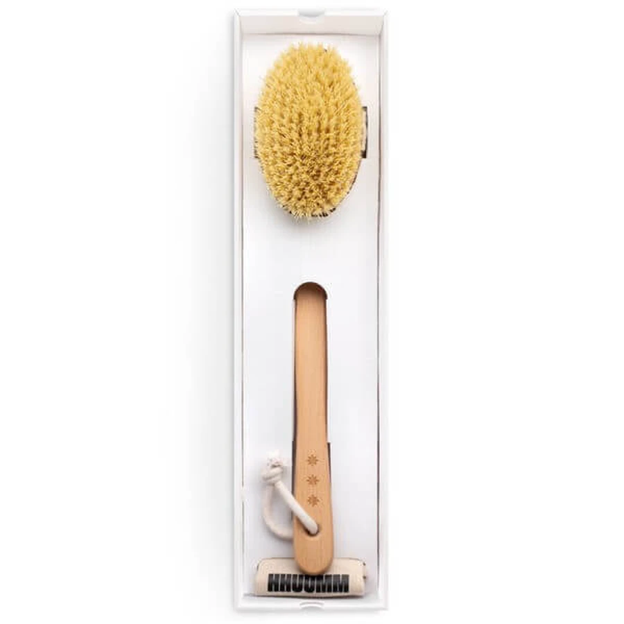 Hhuumm, dry body massage brush, tampico fiber No.2 stick version, 1 piece.
