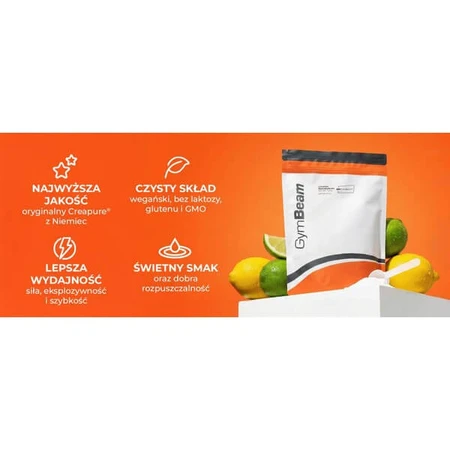 GymBeam Creapure Creatina Monohidrato, polvo, sabor naranja, 250 g