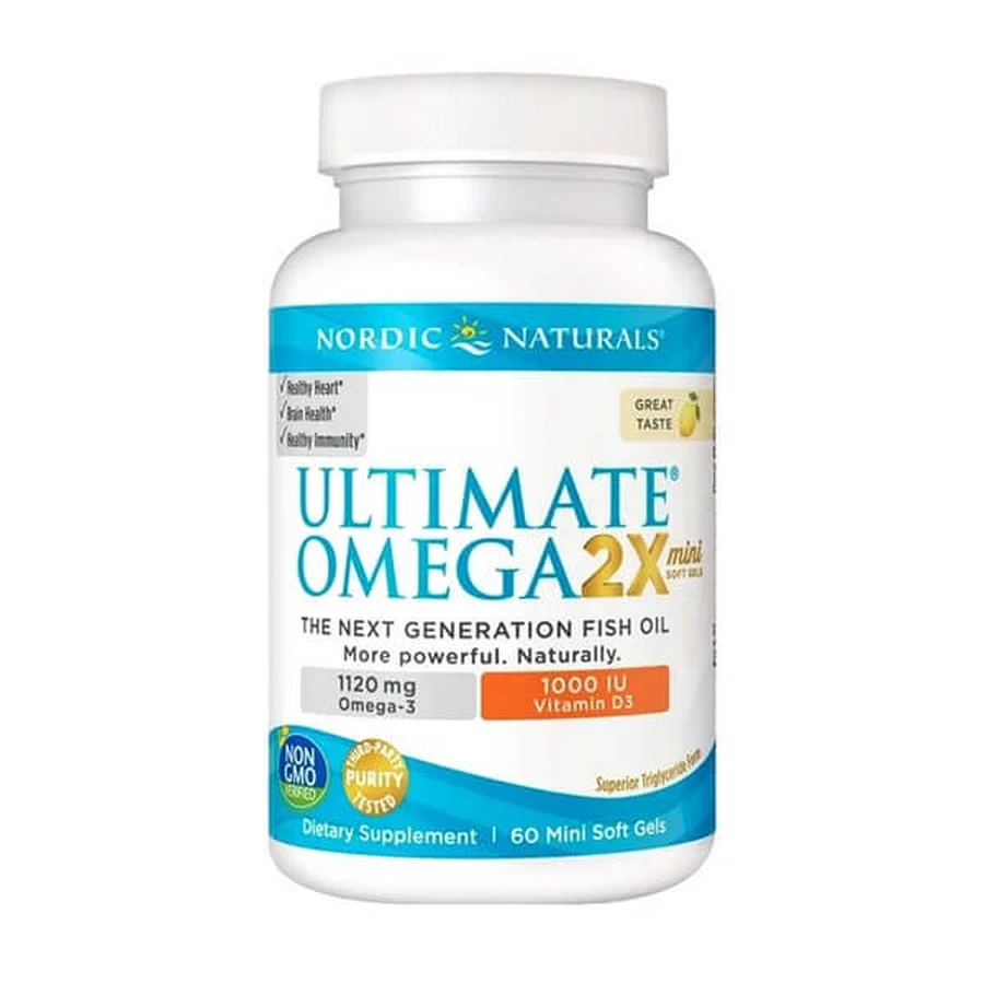 Ultimate Omega 2X Mini met Vit. D3, 1120 mg Citroen, capsules, 60 st.