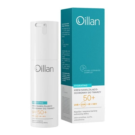 Oillan Hydrating, SPF50+ Feuchtigkeitscreme für das Gesicht für trockene und empfindliche Haut, 50 ml