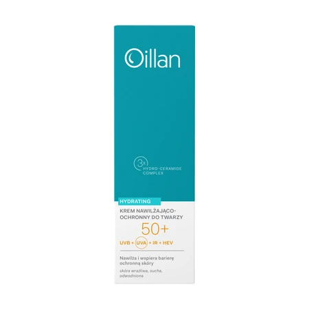 Oillan Hydrating, SPF50+ Feuchtigkeitscreme für das Gesicht für trockene und empfindliche Haut, 50 ml