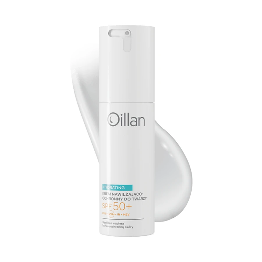 Oillan Hydrating, SPF50+ Feuchtigkeitscreme für das Gesicht für trockene und empfindliche Haut, 50 ml