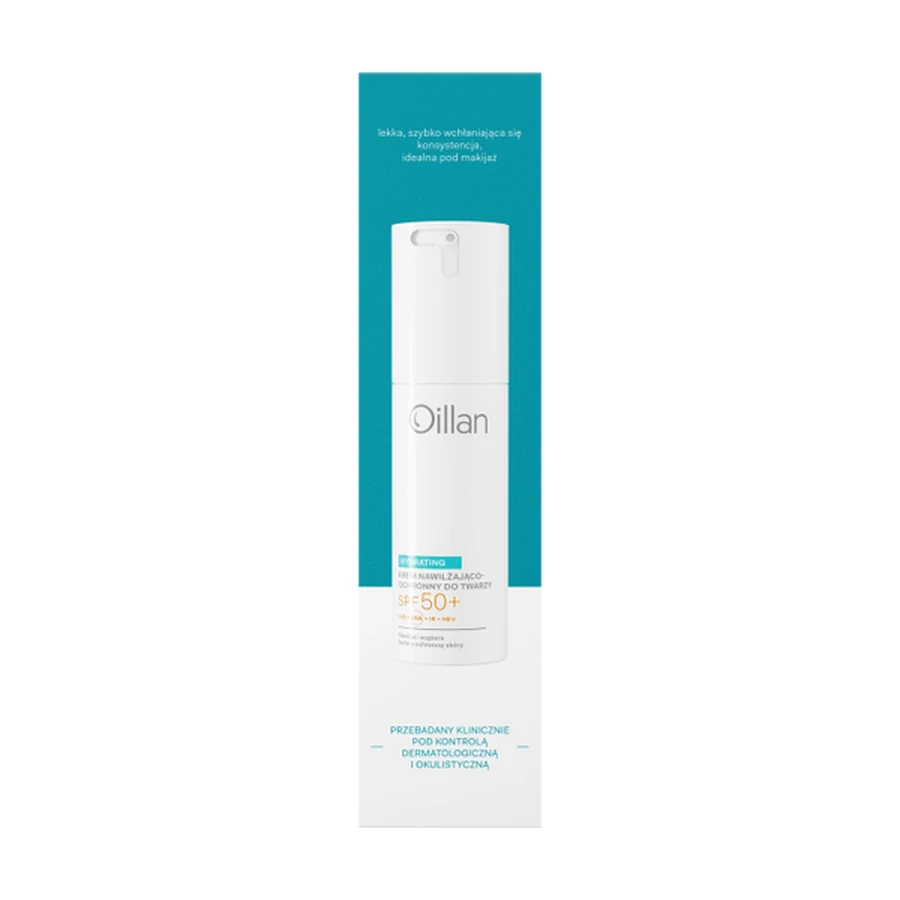 Oillan Hydrating, SPF50+ Feuchtigkeitscreme für das Gesicht für trockene und empfindliche Haut, 50 ml