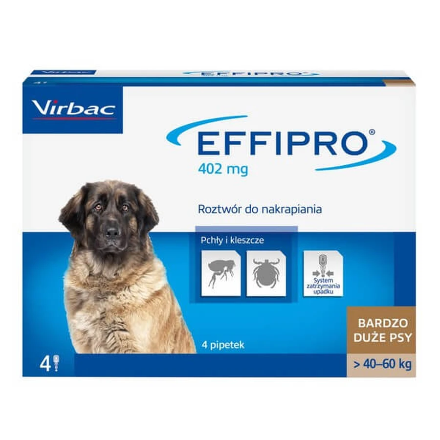 Effipro 402 mg, solution spot-on pour très gros chiens de 40 à 60 kg, 4 x 4,02 ml