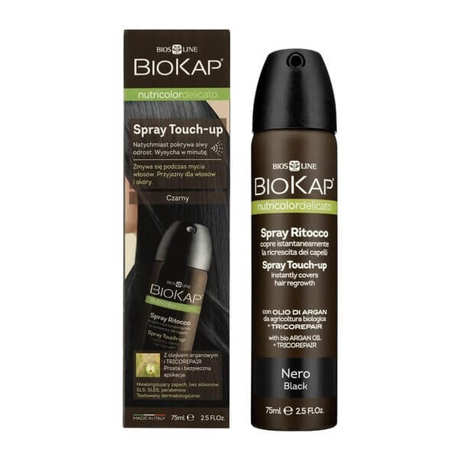 Biokap Nutricolor Delicato Spray Touch Up, touch up spray voor wortels, zwart, 75 ml.
