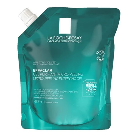 La Roche-Posay Effaclar, gel limpiador micro-peeling para rostro y cuerpo, recambio, 400 ml