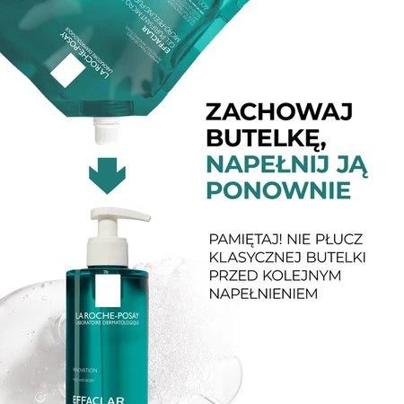 La Roche-Posay Effaclar, gel limpiador micro-peeling para rostro y cuerpo, recambio, 400 ml