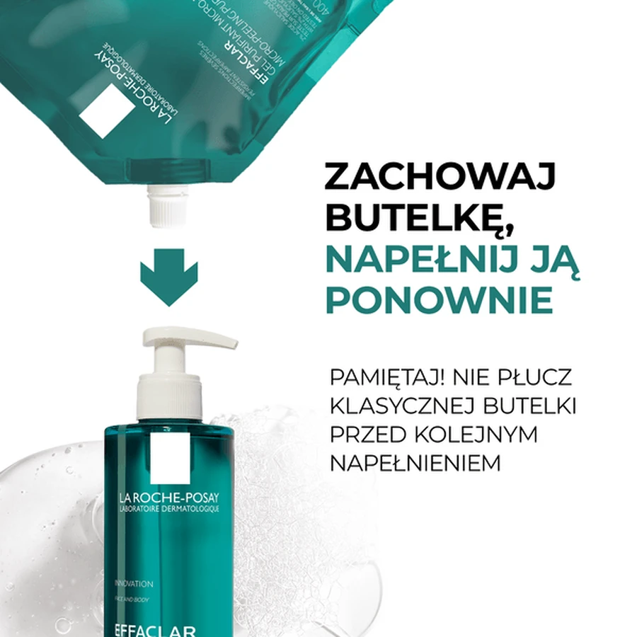 La Roche-Posay Effaclar, gel limpiador micro-peeling para rostro y cuerpo, recambio, 400 ml