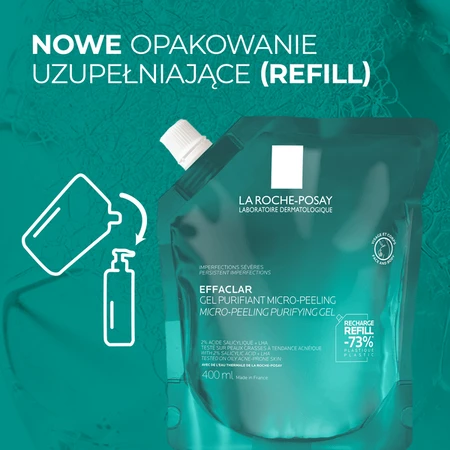 La Roche-Posay Effaclar, gel limpiador micro-peeling para rostro y cuerpo, recambio, 400 ml