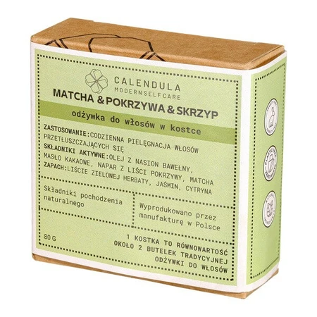 Calendula Modern Self Care, Haarspülung in Bar, Matcha &amp; Brennnessel &amp; Schachtelhalm, 60 g