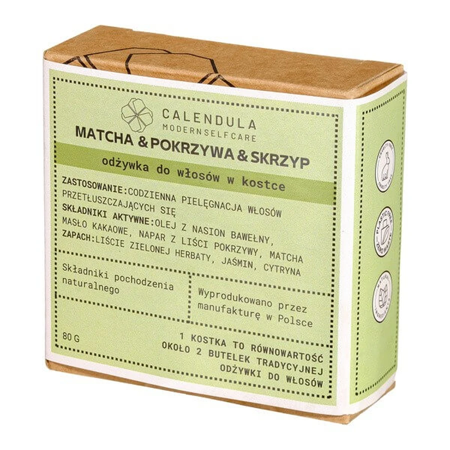 Calendula Modern Self Care, Haarspülung in Bar, Matcha &amp; Brennnessel &amp; Schachtelhalm, 60 g