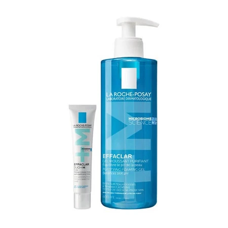 Kit La Roche-Posay Effaclar, Gel espumoso, gel limpiador para pieles con tendencia acneica, 400 ml + Duo+ M, crema de triple acción contra el no acné.