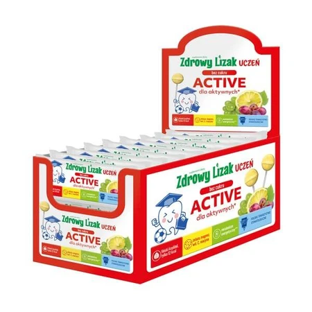 Healthy Lollipop Student Active, sugar-free, grape and lemon flavor, display, 40 pcs.