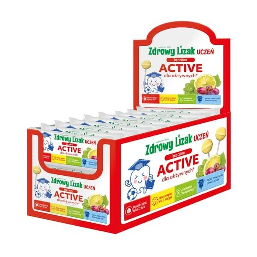 Healthy Lollipop Student Active, sugar-free, grape and lemon flavor, display, 40 pcs.