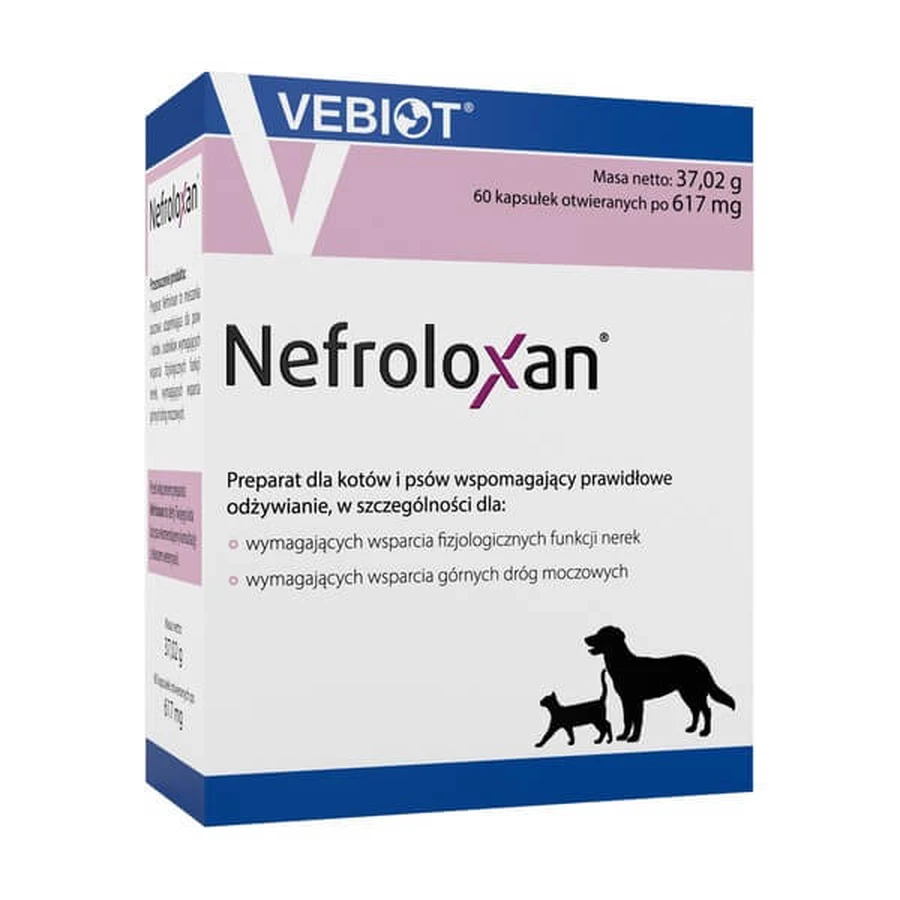 Vebiot Nefroloxan, preparado para favorecer la función renal en perros y gatos, cápsulas, 60 uds.