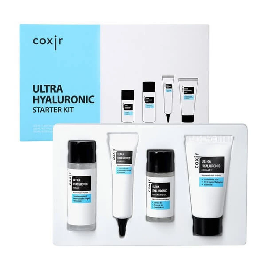 Coxir Ultra Hyaluronic set, make-up remover olie, 20 ml + toner, 30 ml + ampul, 10 ml + crème, 20 ml