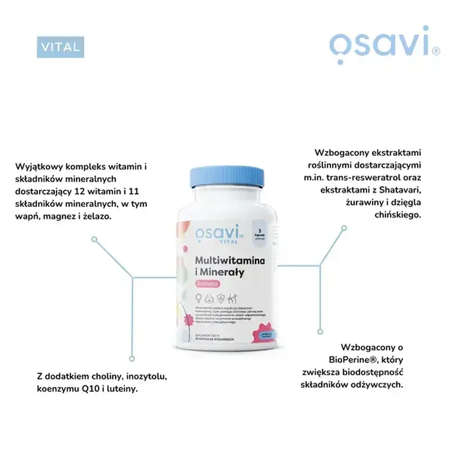 Osavi Multivitaminas y Minerales Femenino, cápsulas duras, 180 uds.