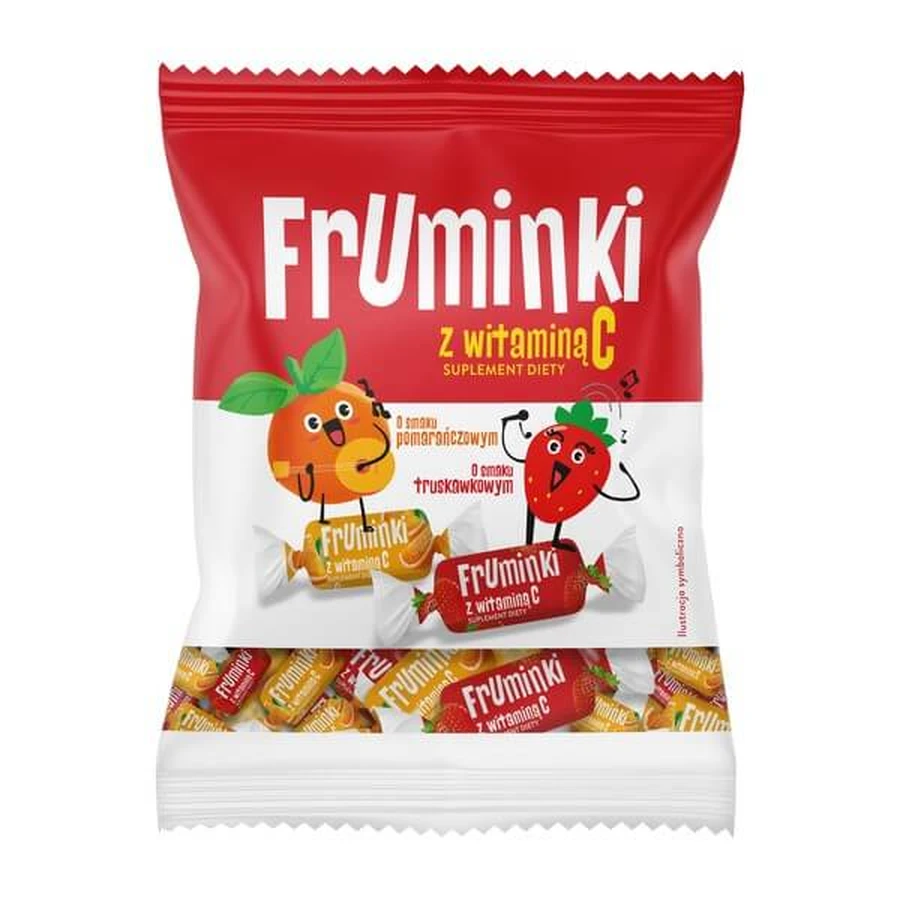 Fruminki met vitamine C, kauwsnoepjes, sinaasappel- en aardbeiensmaak, 150 g