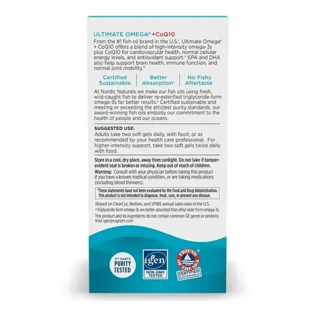 Nordic Naturals Ultimate Omega 1280 mg + CoQ10 100 mg, cápsulas, sabor limón, 120 uds.