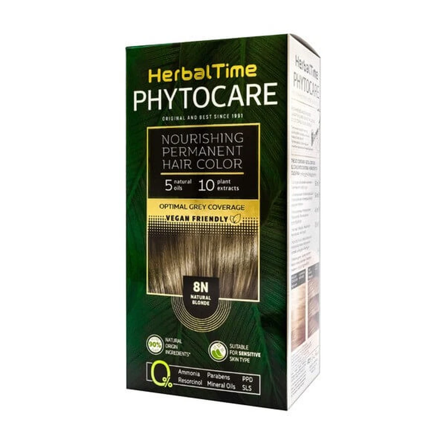Herbal Time Phytocare, farba do włosów 8N, natural blonde, 130 ml: ceny i cechy