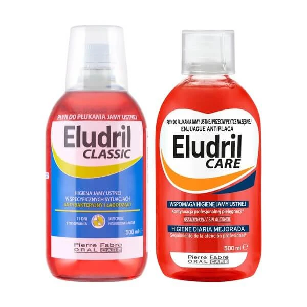Set Eludril Classic, mouthwash, 500 ml + Eludril Care, mouthwash for…