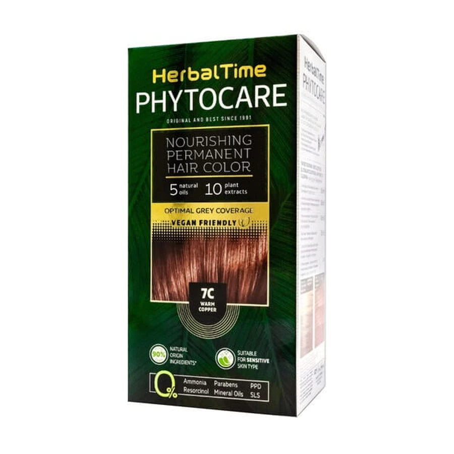 Herbal Time Phytocare, farba do włosów 7C, warm copper, 130 ml: ceny i cechy