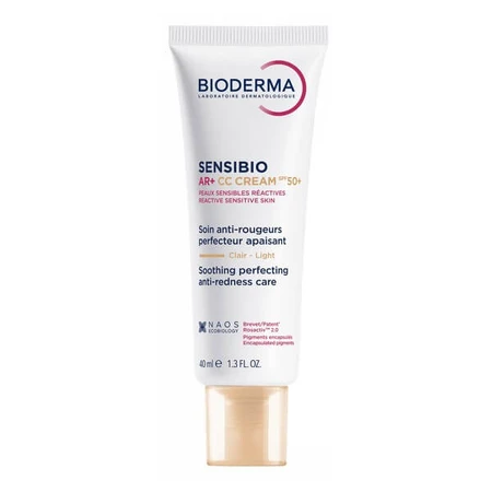 Bioderma Sensibio AR+ CC SPF 50+, Schutzcreme zur Beruhigung und Minderung von Rötungen, heller Farbton, 40 ml