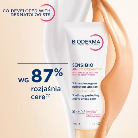 Bioderma Sensibio AR+ CC SPF 50+, Schutzcreme zur Beruhigung und Minderung von Rötungen, heller Farbton, 40 ml