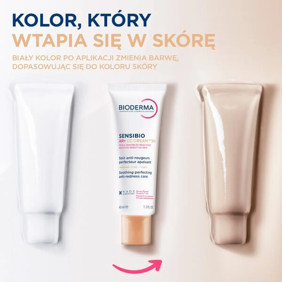 Bioderma Sensibio AR+ CC SPF 50+, Schutzcreme zur Beruhigung und Minderung von Rötungen, heller Farbton, 40 ml