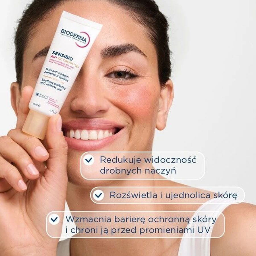 Bioderma Sensibio AR+ CC SPF 50+, Schutzcreme zur Beruhigung und Minderung von Rötungen, heller Farbton, 40 ml